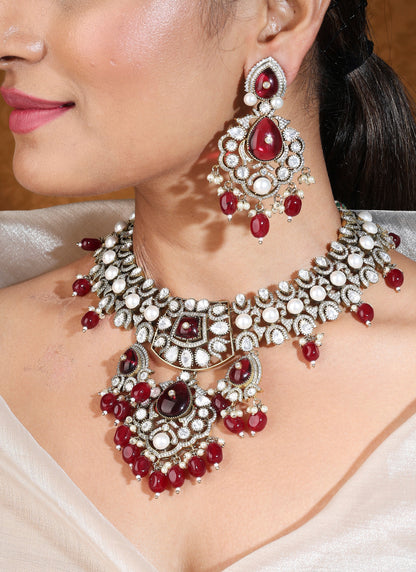 Bridal Ruby Stone Choker Necklace with Earrings