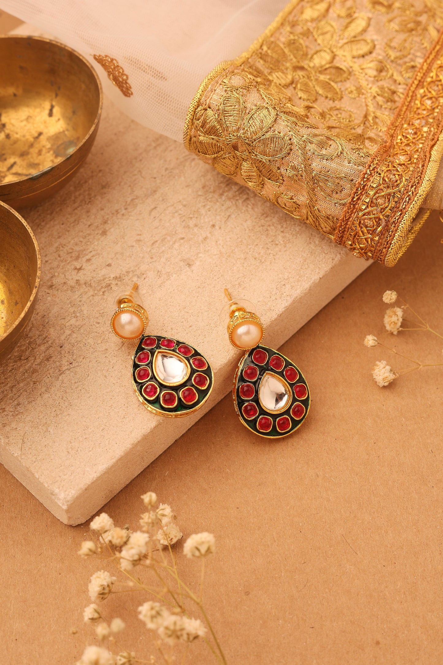 Long Pearl Necklace Set with Kundan Stone Pendant