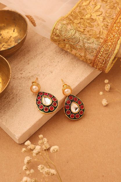Long Pearl Necklace Set with Kundan Stone Pendant
