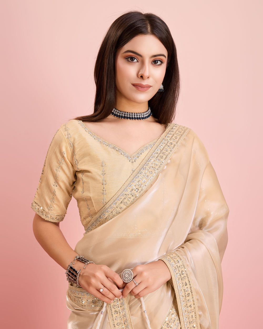 Soft Tissue Golden Embroidered Saree