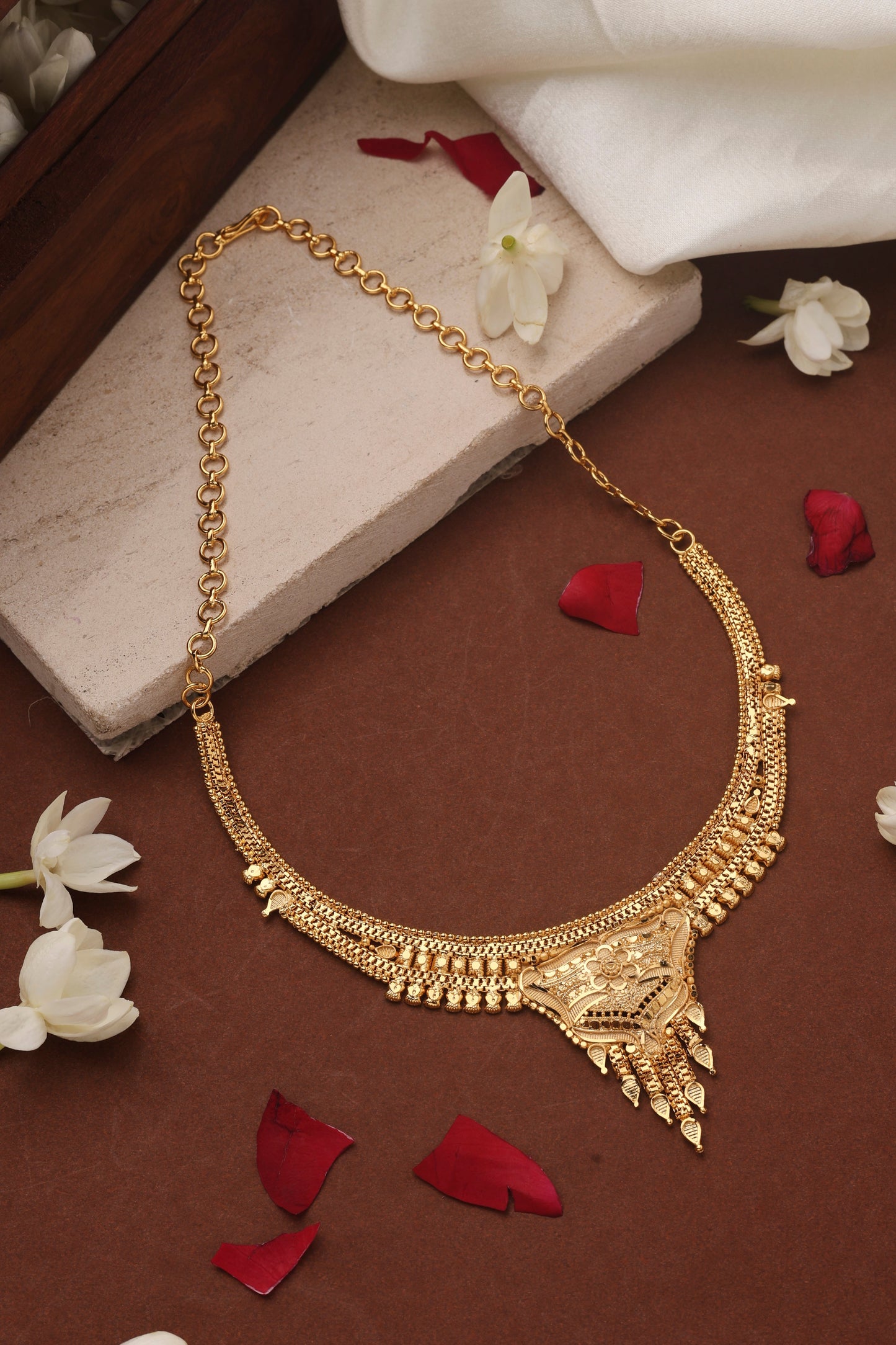 Gold Plated Choker with Floral Designs