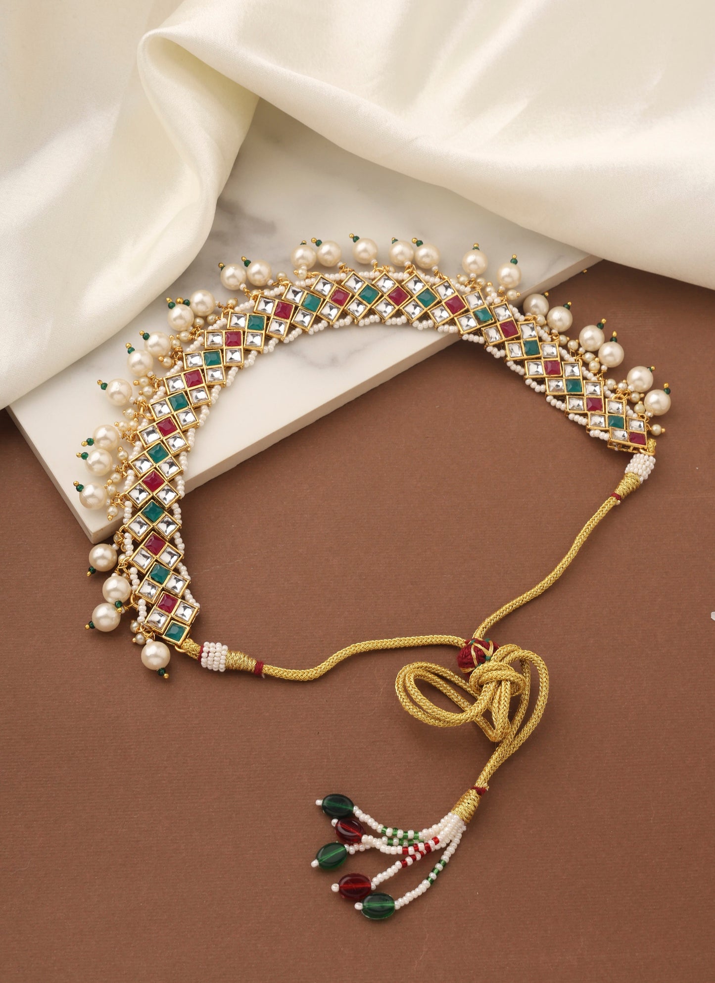 Multicolour Gold Choker Set with Pearls