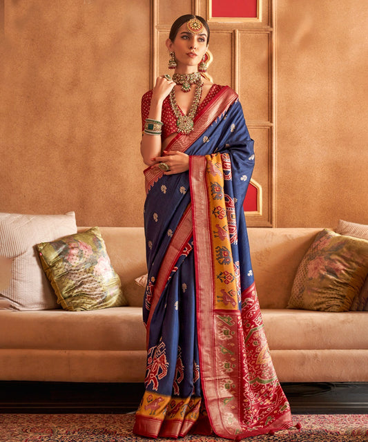 Navy Blue Patola Art Silk Saree