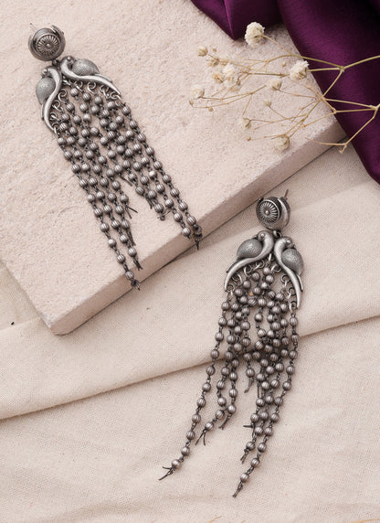 Oxidised Bird Motif Dangler Earrings