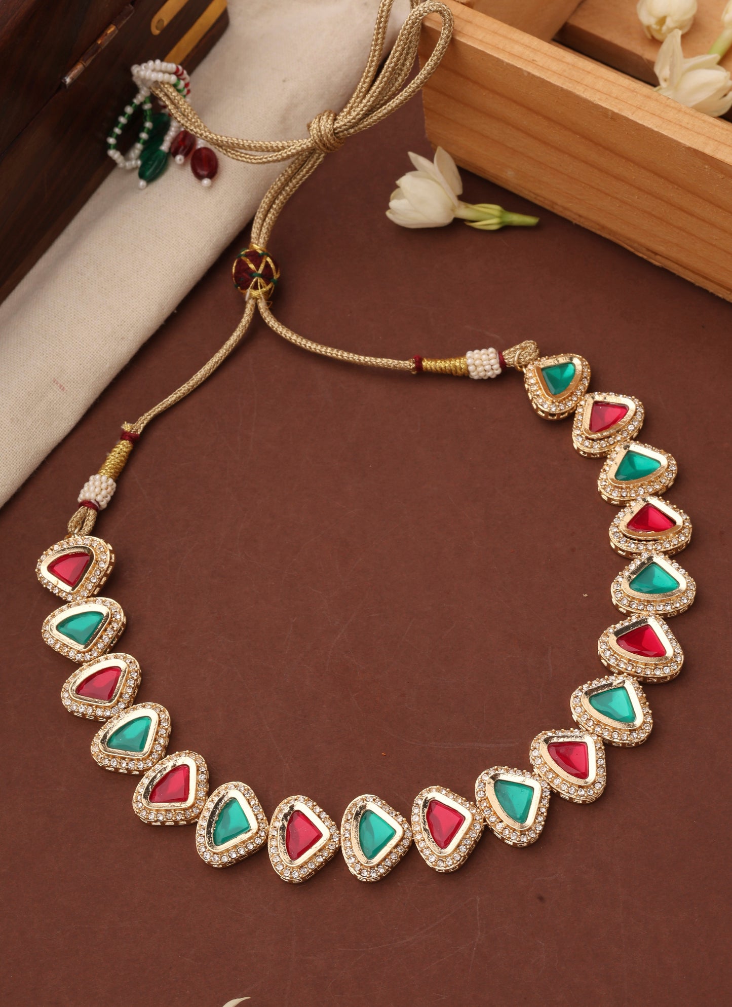 Kundan Multicolour Triangle Shape Necklace Set