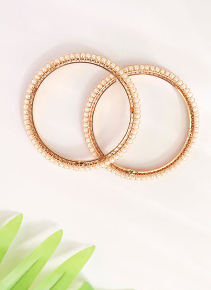 Set of two Gold Bangles with Pearl Detailing