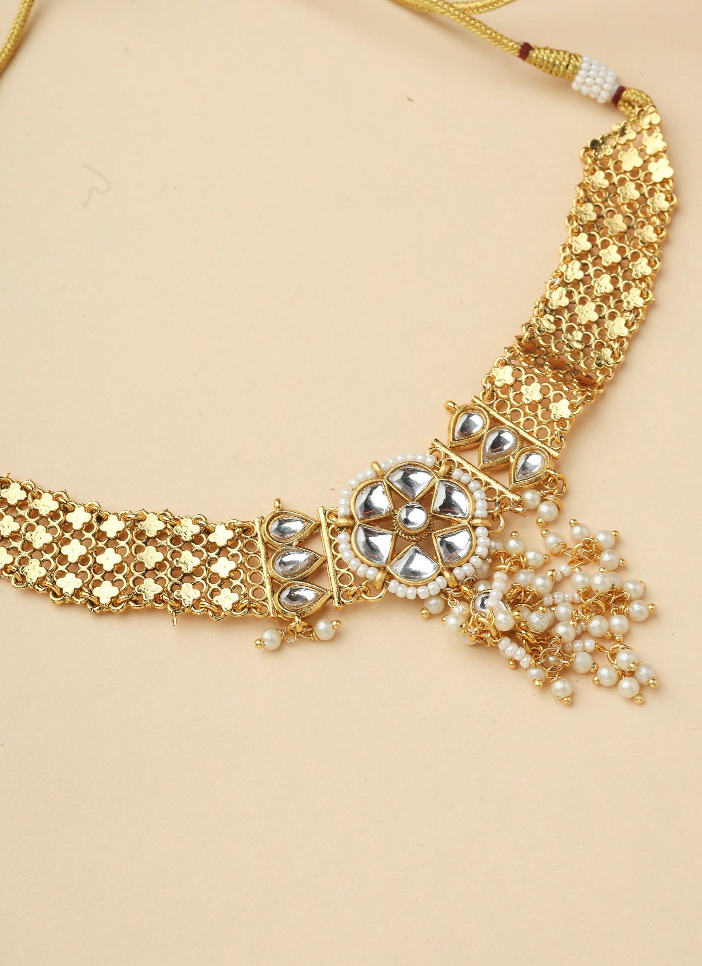 Gold Plated Choker Set with Kundan Pendant and Jhumka