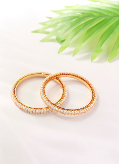 Set of two Gold Bangles with Pearl Detailing