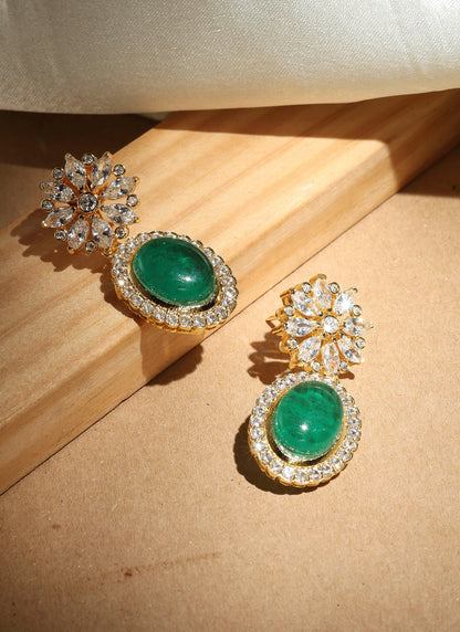 Elegant Kundan Earrings with Green Stones