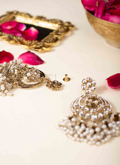 Mehendi Kundan Pearl Jhumka Earrings