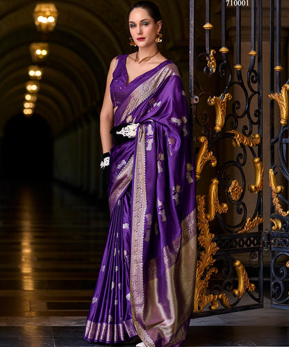 Majestic Purple Art Silk Zari Woven Saree with Elegant Animal Motifs