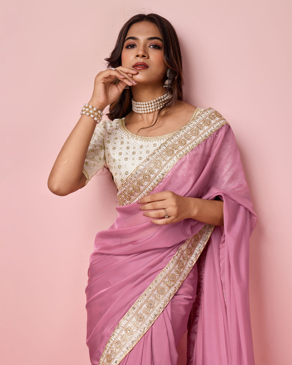 Pastel Purple Organza Embroidered Saree