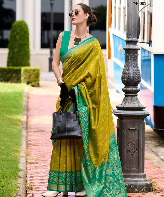 Lemon Green Soft Silk Patola Saree