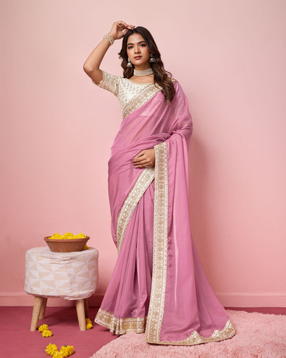 Pastel Purple Organza Embroidered Saree
