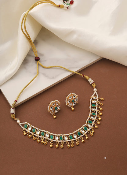 Kundan Choker Set with Green Stone Accent and Matching Earrings