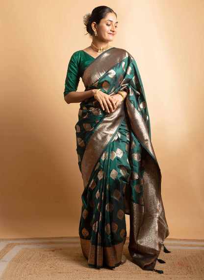 Emerald Green Art Silk Saree with Zari Woven Leaf Motifs