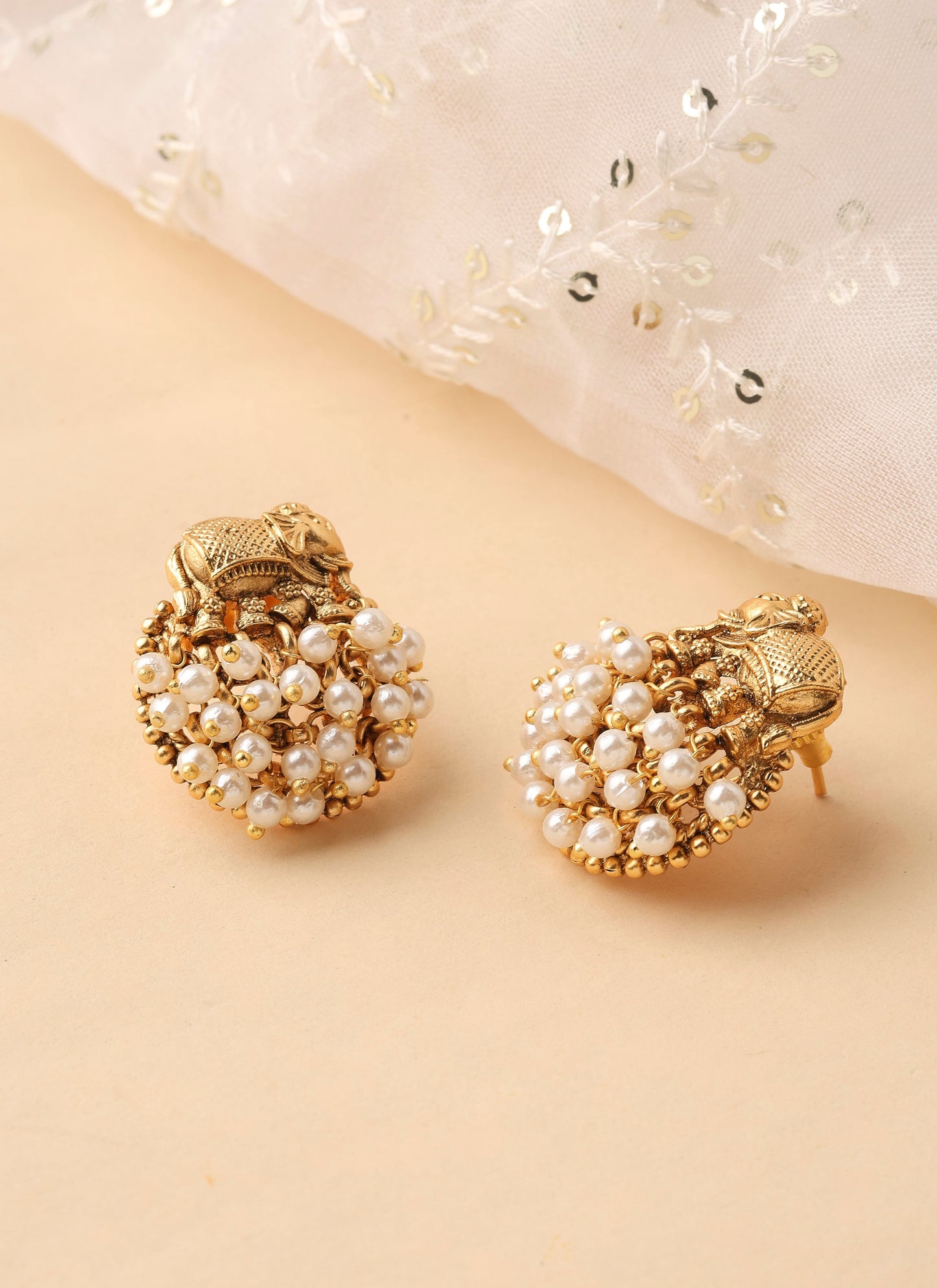 Gold Studs Accented with Pearls