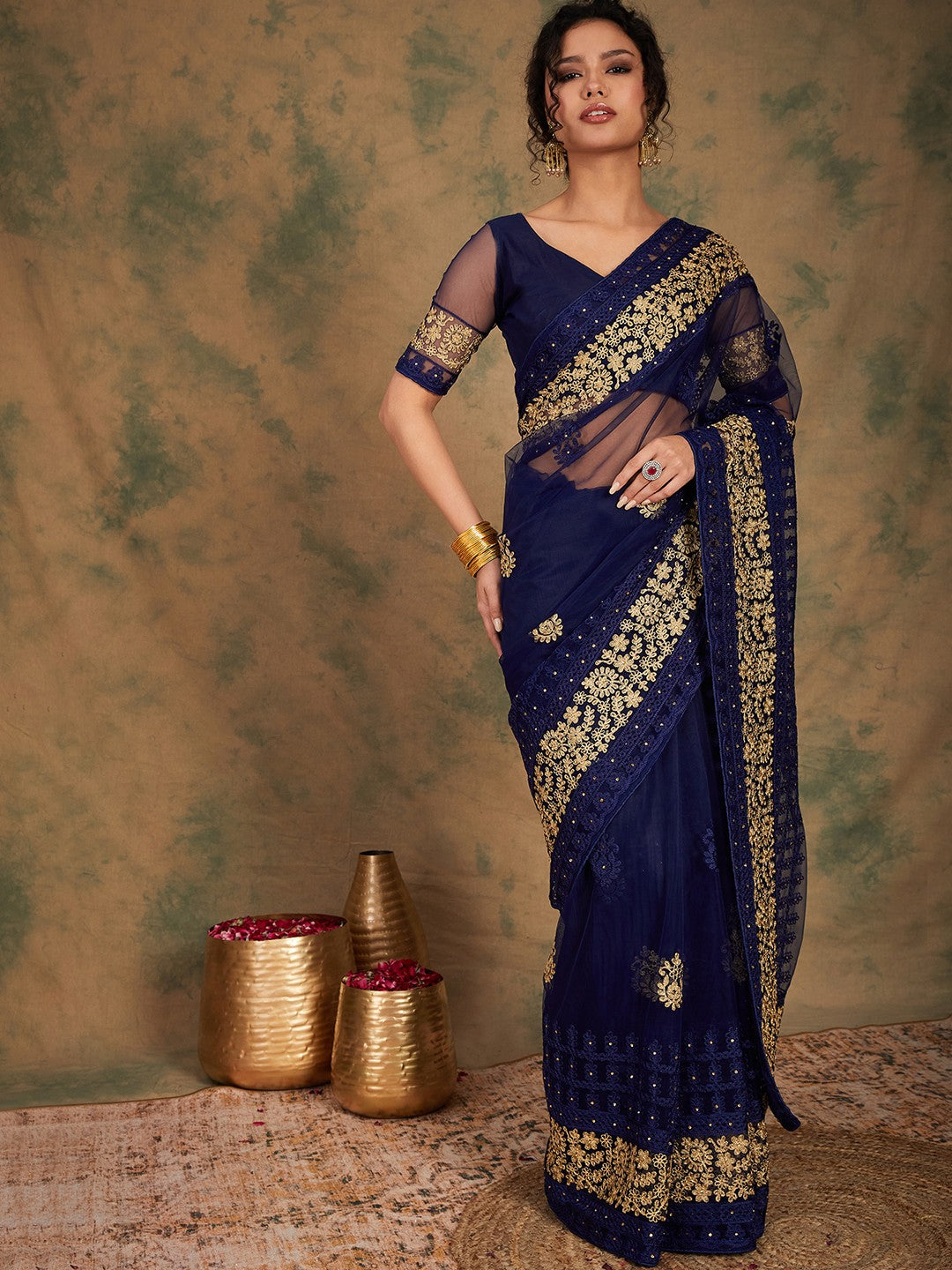 Embroidered Net Saree with Intricate Bead Work