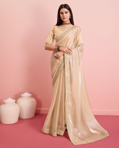 Soft Tissue Golden Embroidered Saree