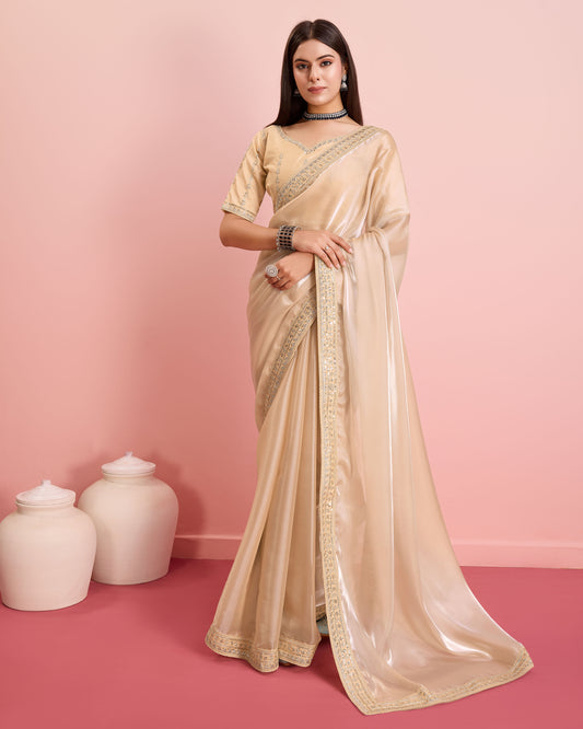 Soft Tissue Golden Embroidered Saree
