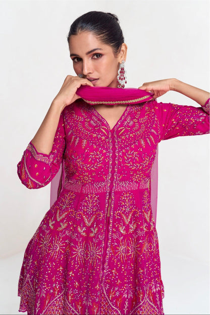 Pink Embroidered Silk Blend Readymade Suit