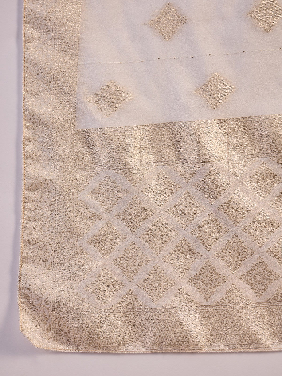 White Roman Silk Kurta with Bottom & Dupatta