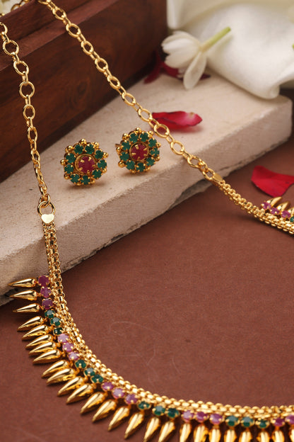 Gold Plated Choker and Stone Studded Necklace Set