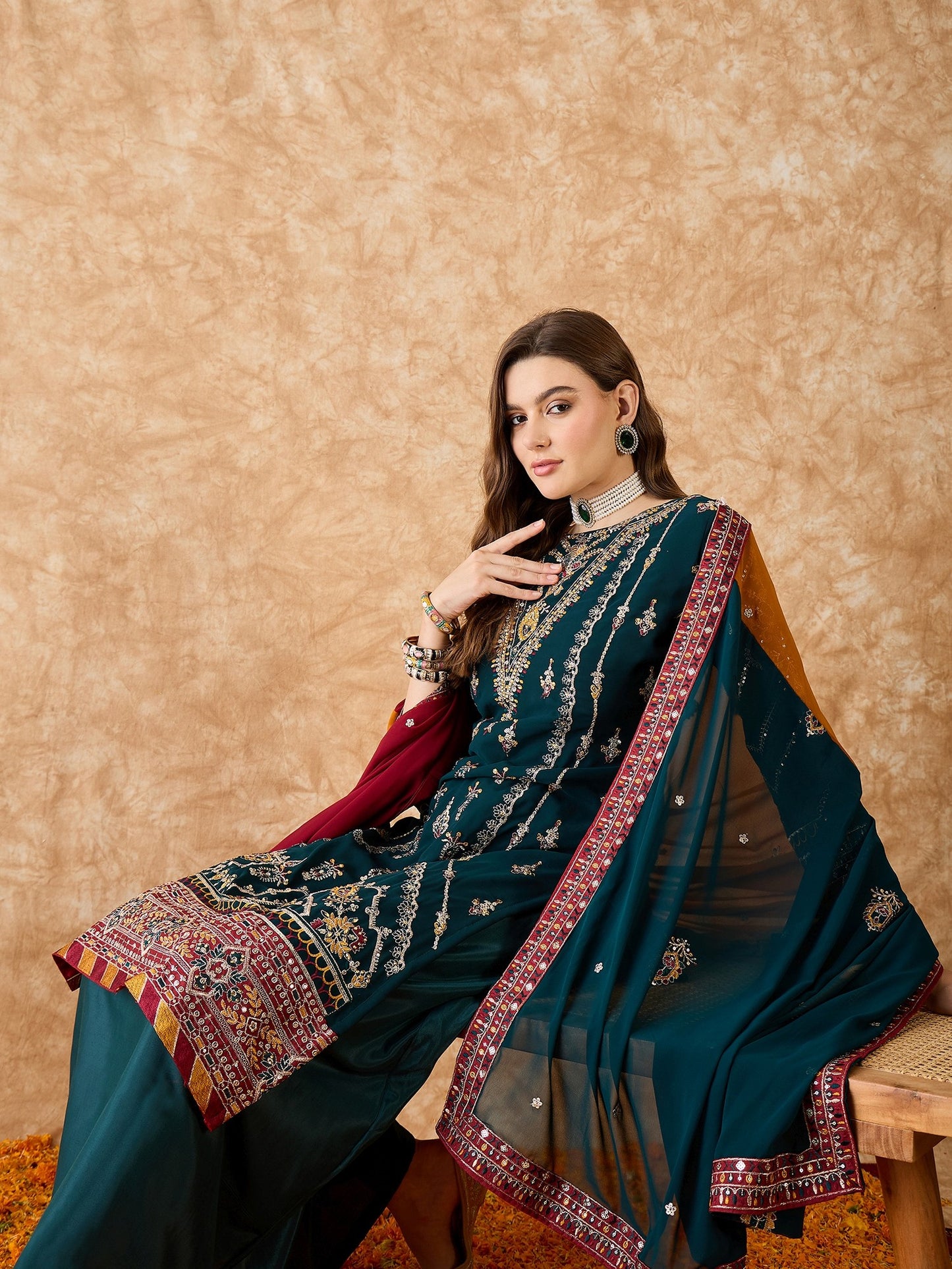 Semi Stitched Pakistani Suit in Rama Georgette