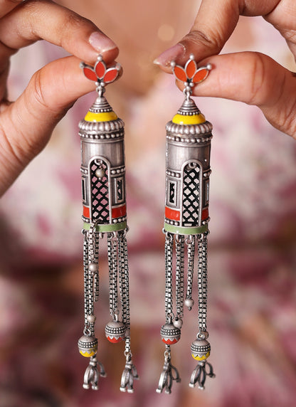 Oxidised Earrings with Meenakari Work