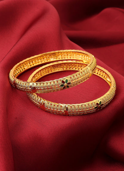 Gold-Plated Bangles with Floral Design