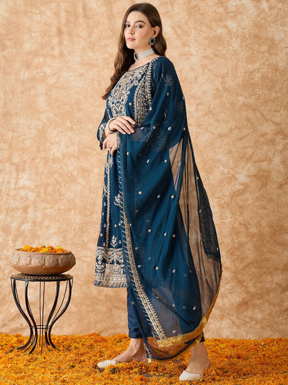 Semi Stitched Pakistani Suit in Teal Georgette