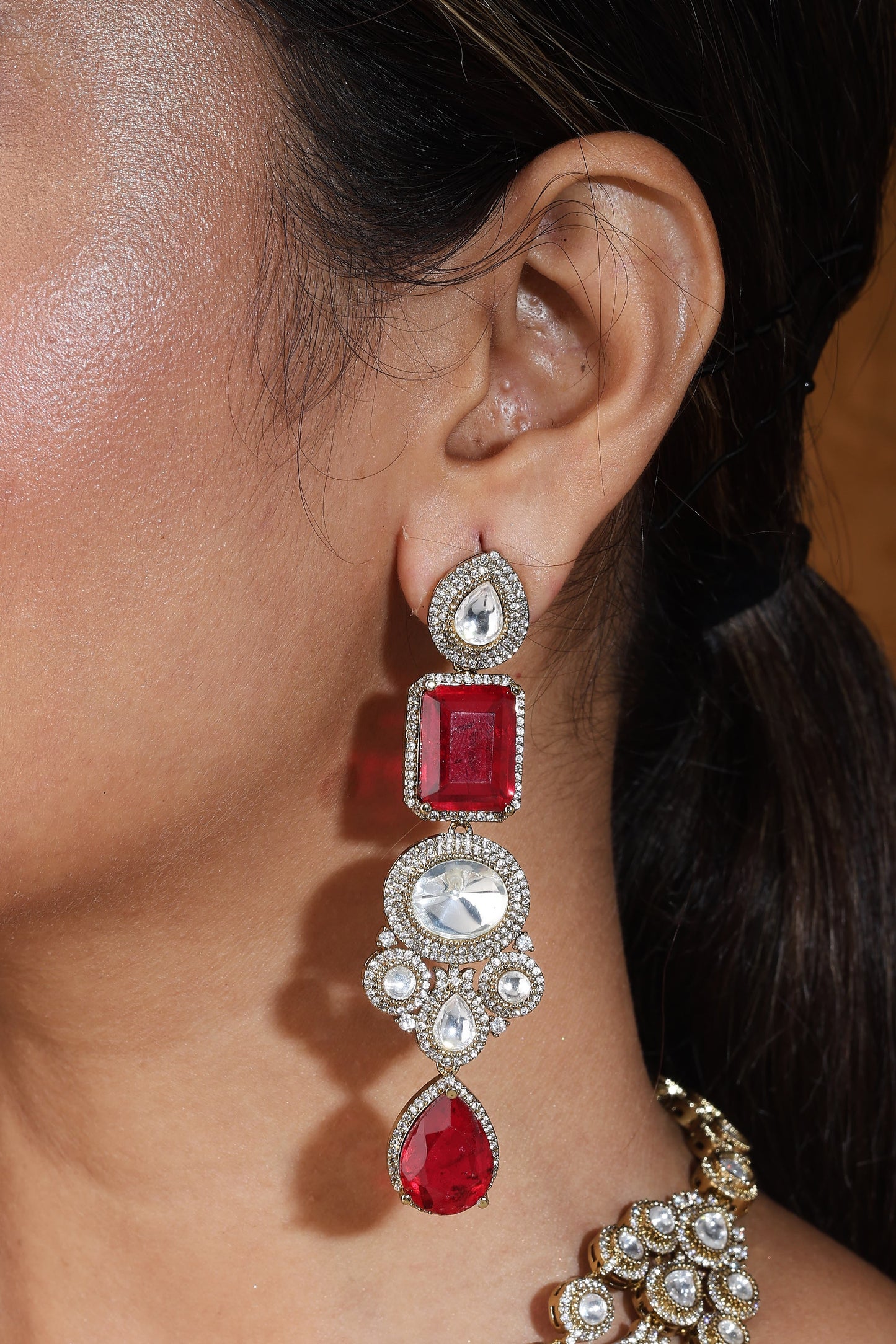 Layered Necklace with American Stones and Red Stones