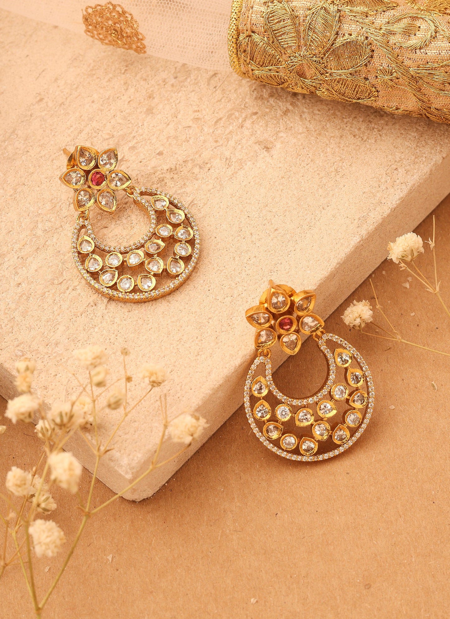 Gold Plated Earrings with American Stones