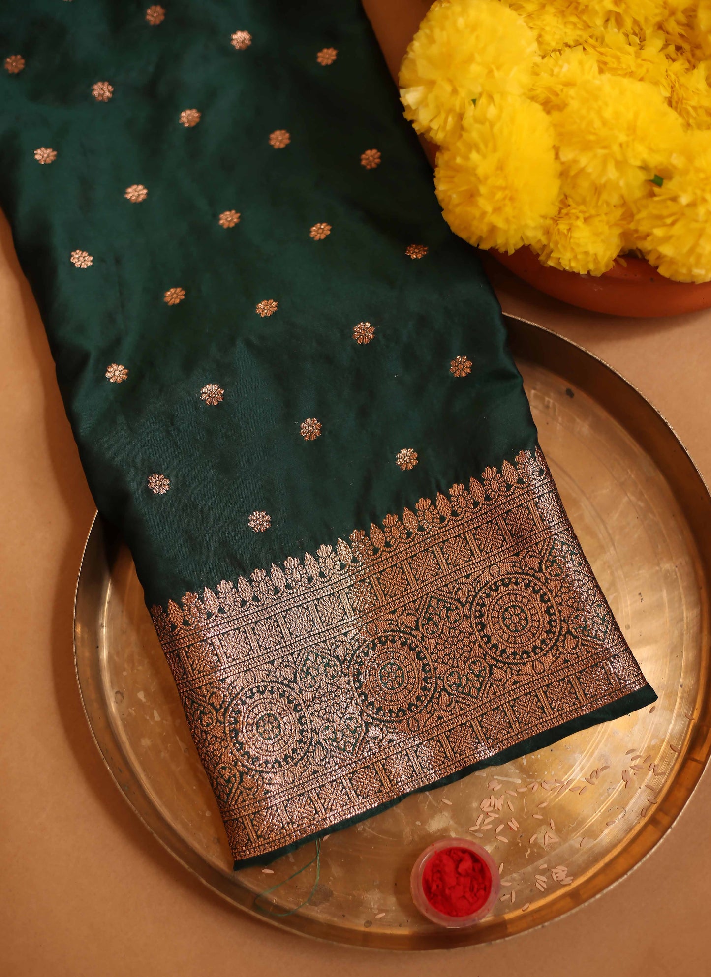 Emerald Green Art Silk Saree with Zari Woven Leaf Motifs