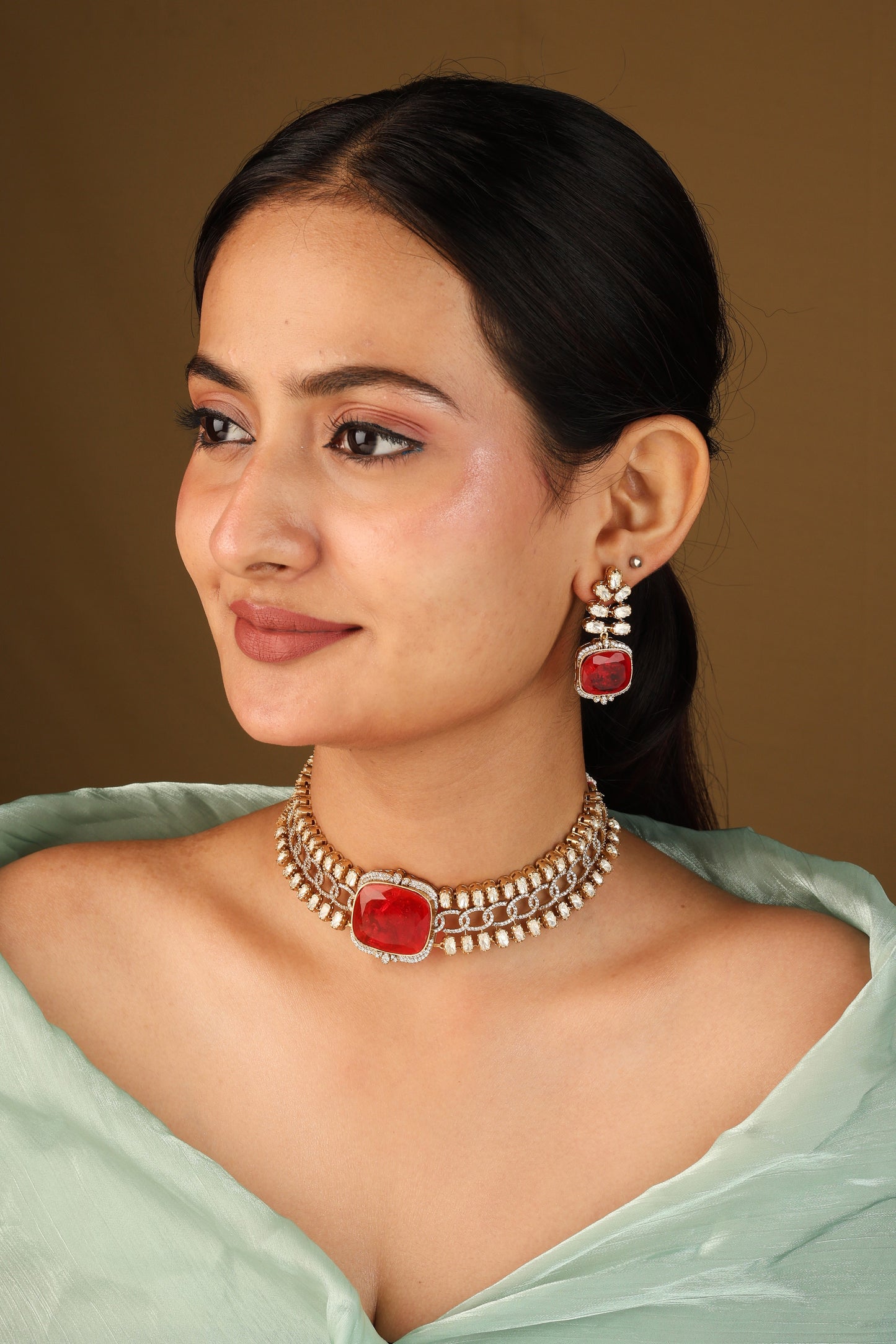 Red Kundan Choker Necklace Set