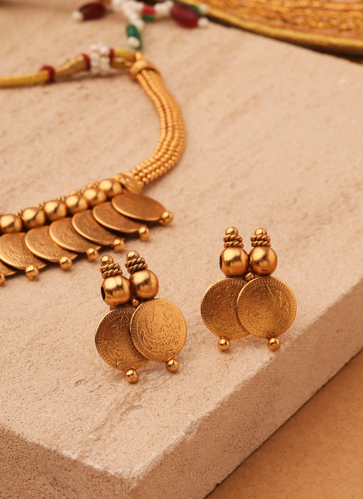 Gold Plated Lakshmi Coin Necklace Set with Matching Jhumki Earrings