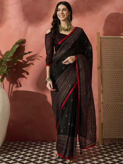 Regal Black Zari Woven Saree with a Timeless Appeal