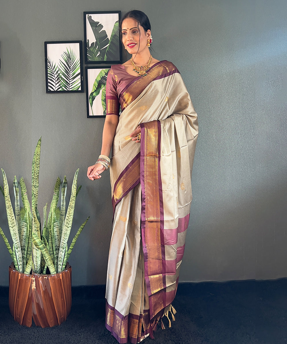 Silver & Purple Art Silk Saree