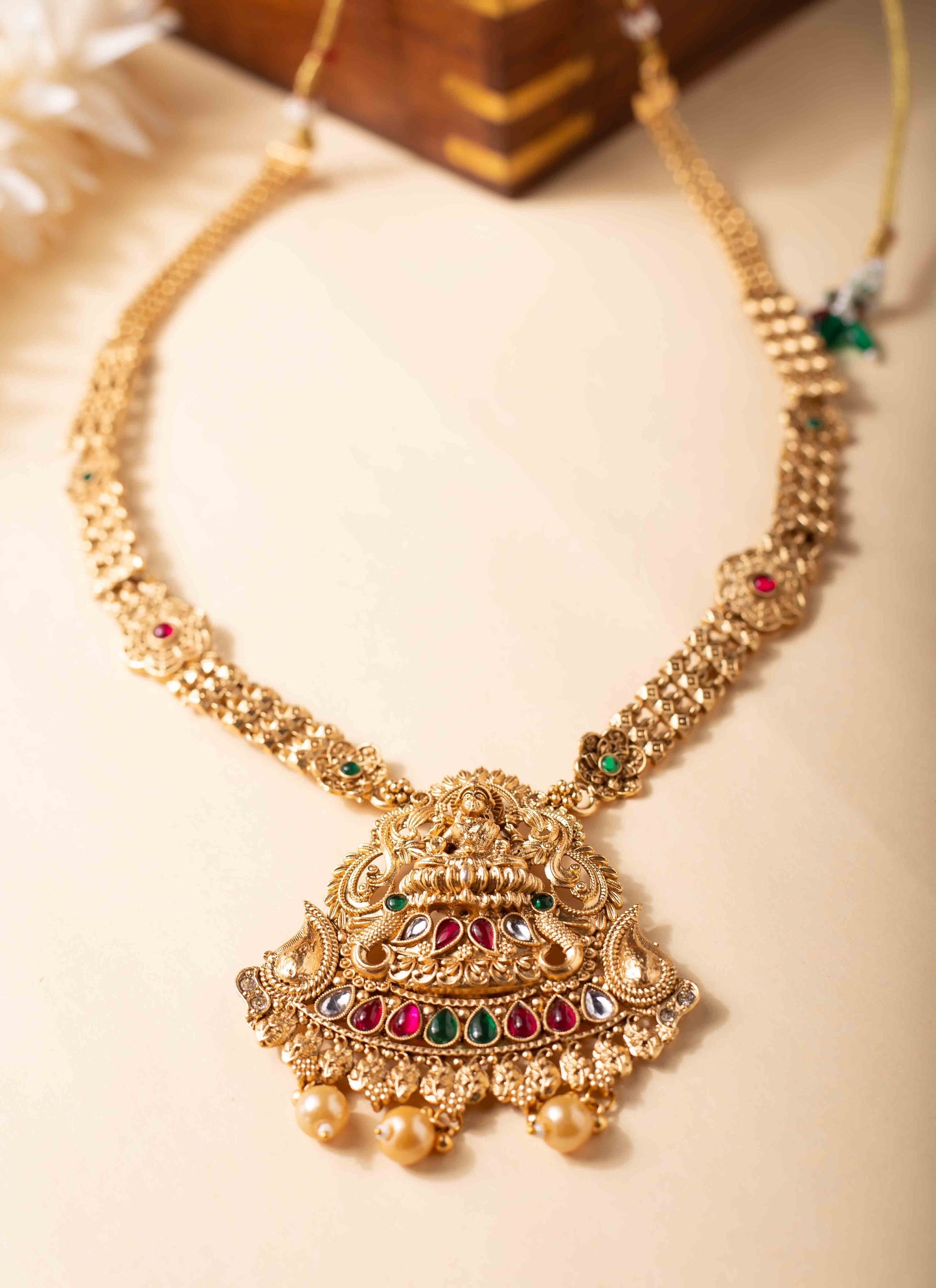 Gold Plated Rajwadi Laxmi Pendant Necklace Set