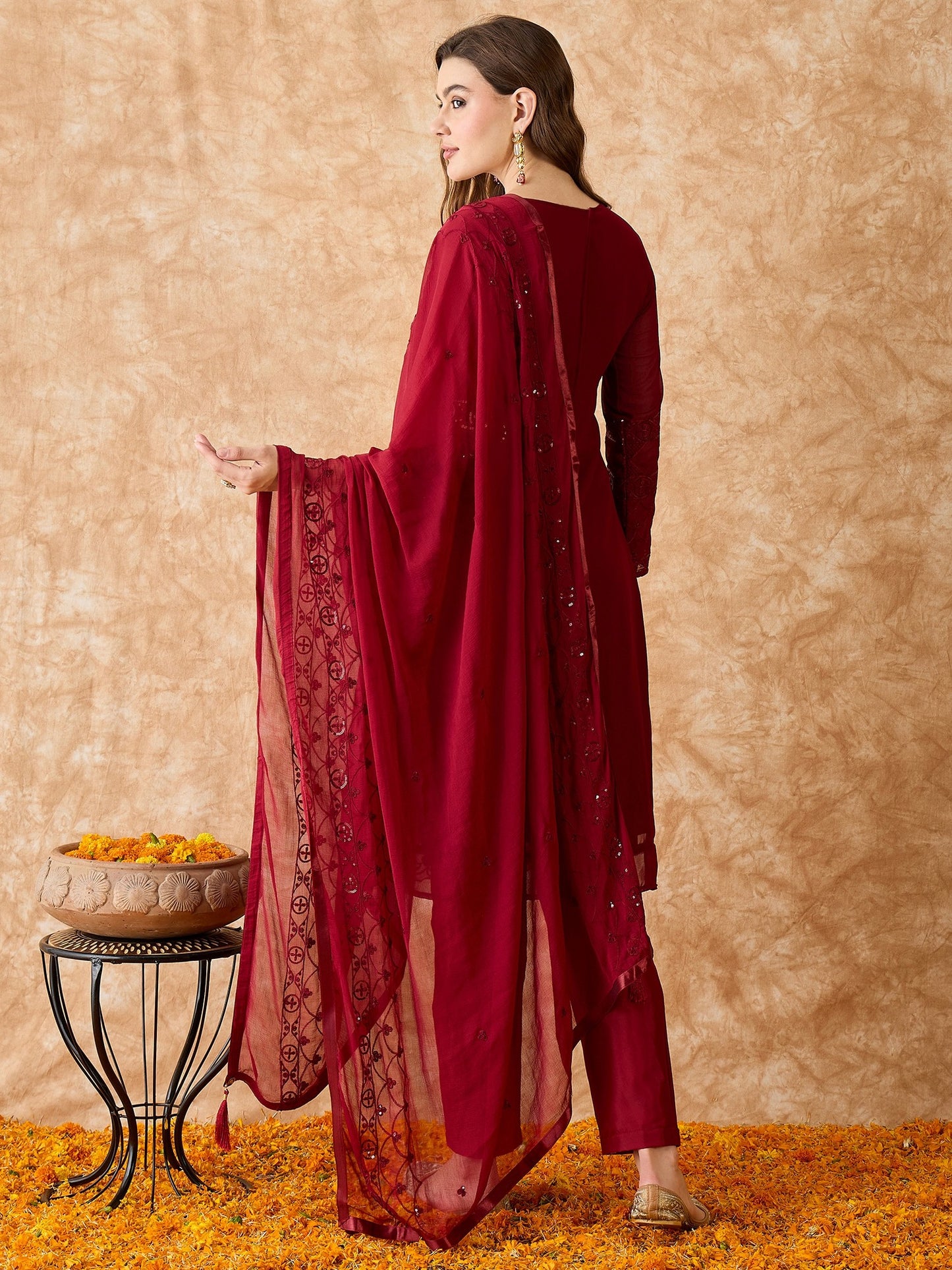 Semi Stitched Pakistani Suit in Maroon Georgette