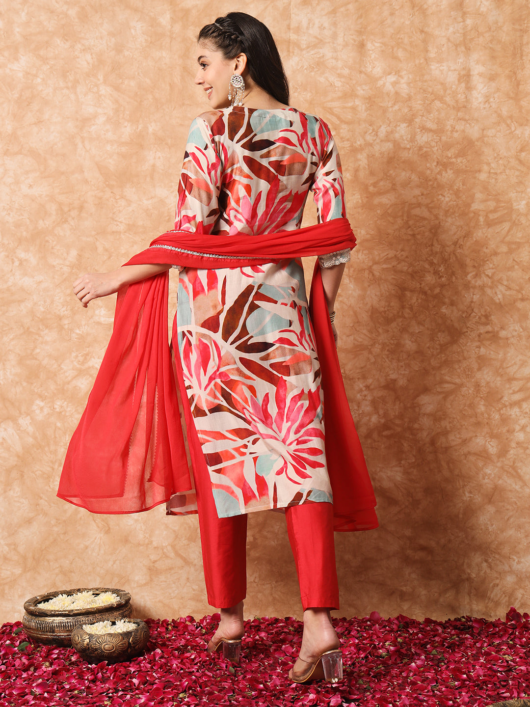 Rayon Fabric Printed Work Kurta, Pant, and Dupatta Set