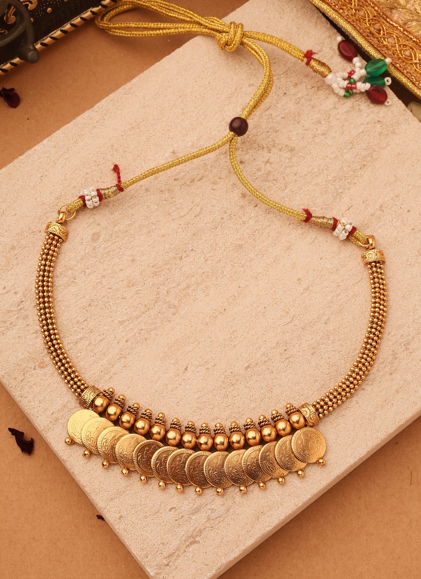 Gold Plated Lakshmi Coin Necklace Set with Matching Jhumki Earrings