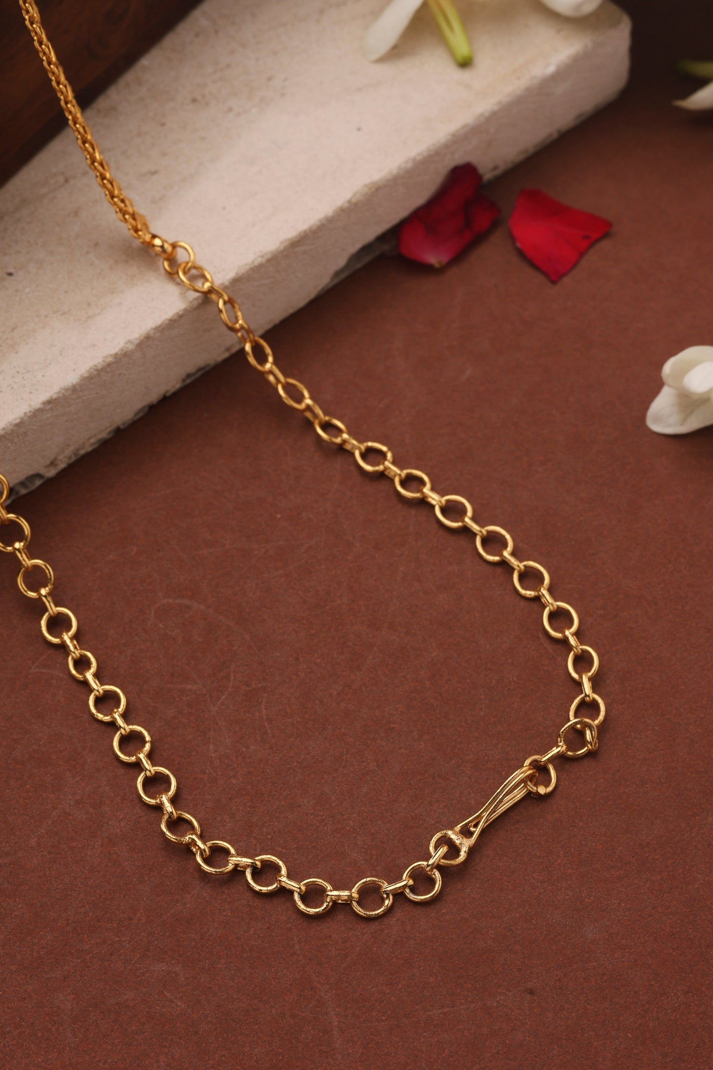 Gold Plated Long Necklace Set with Ruby Stone Studded Pendant