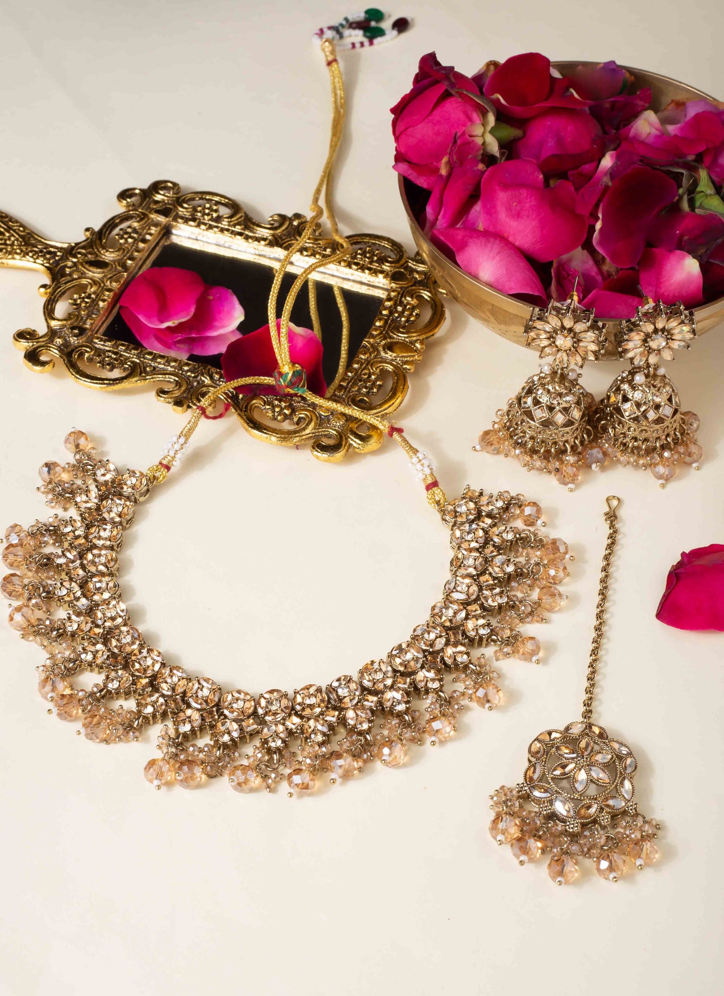 Gold Plated Kundan Brown Pearl Choker Set