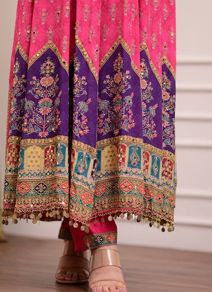 Pink Mirror Silk Blend Readymade Suit