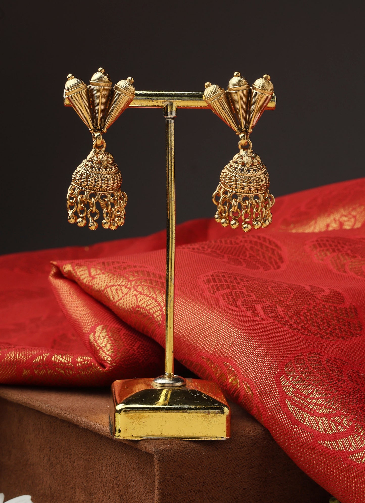 High Gold Temple Necklace Set with Jhumkas