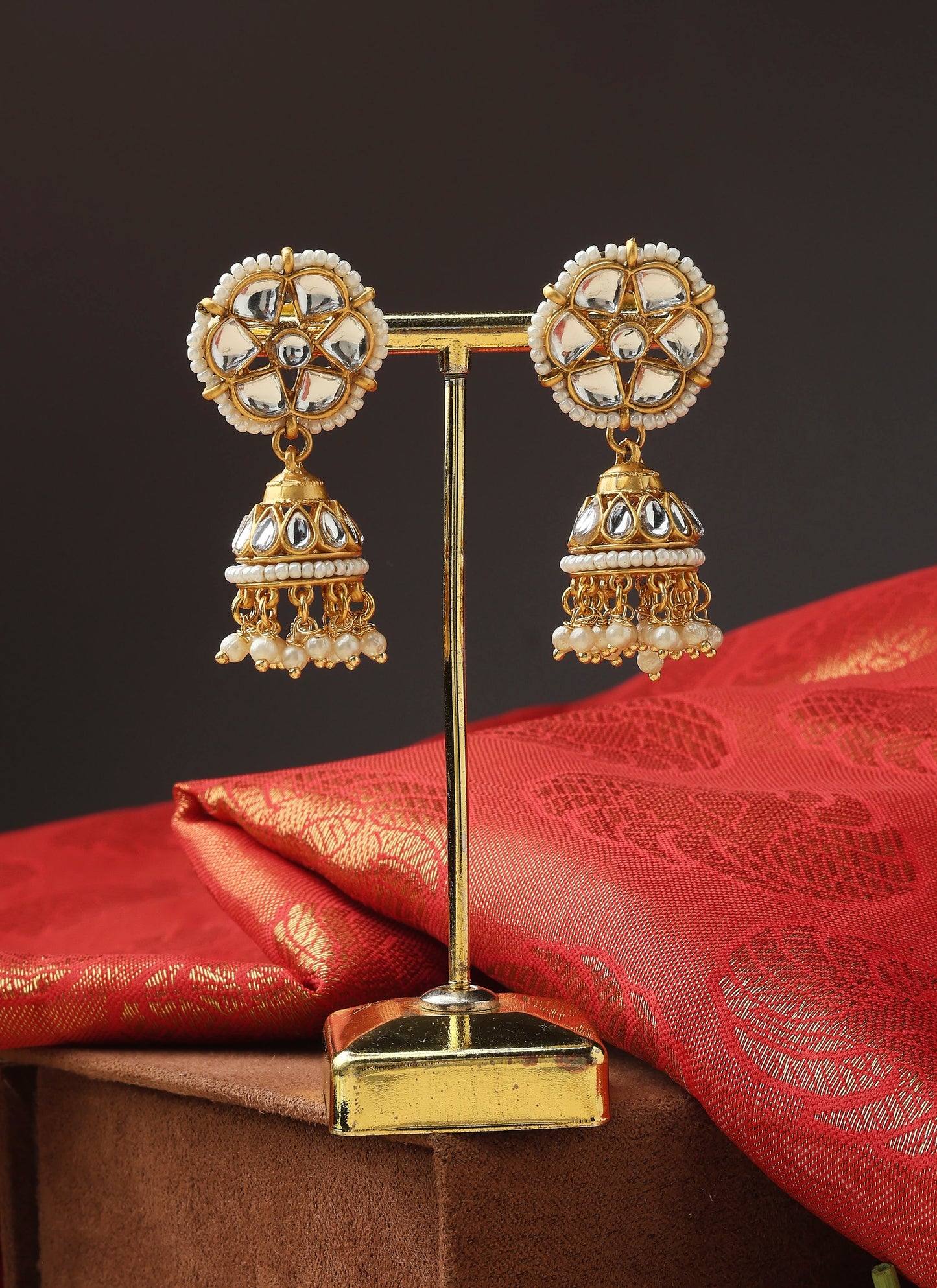 Gold Plated Choker Set with Kundan Pendant and Jhumka