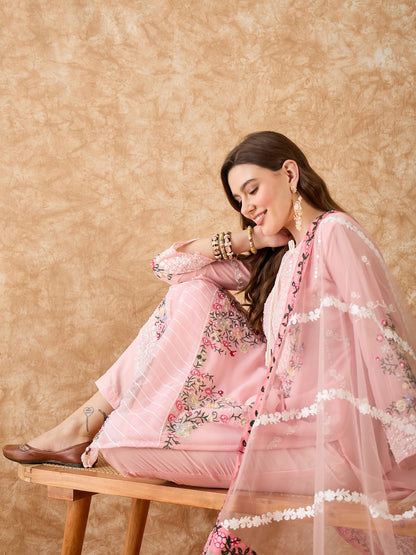 Semi Stitched Pakistani Suit in Baby Pink Georgette