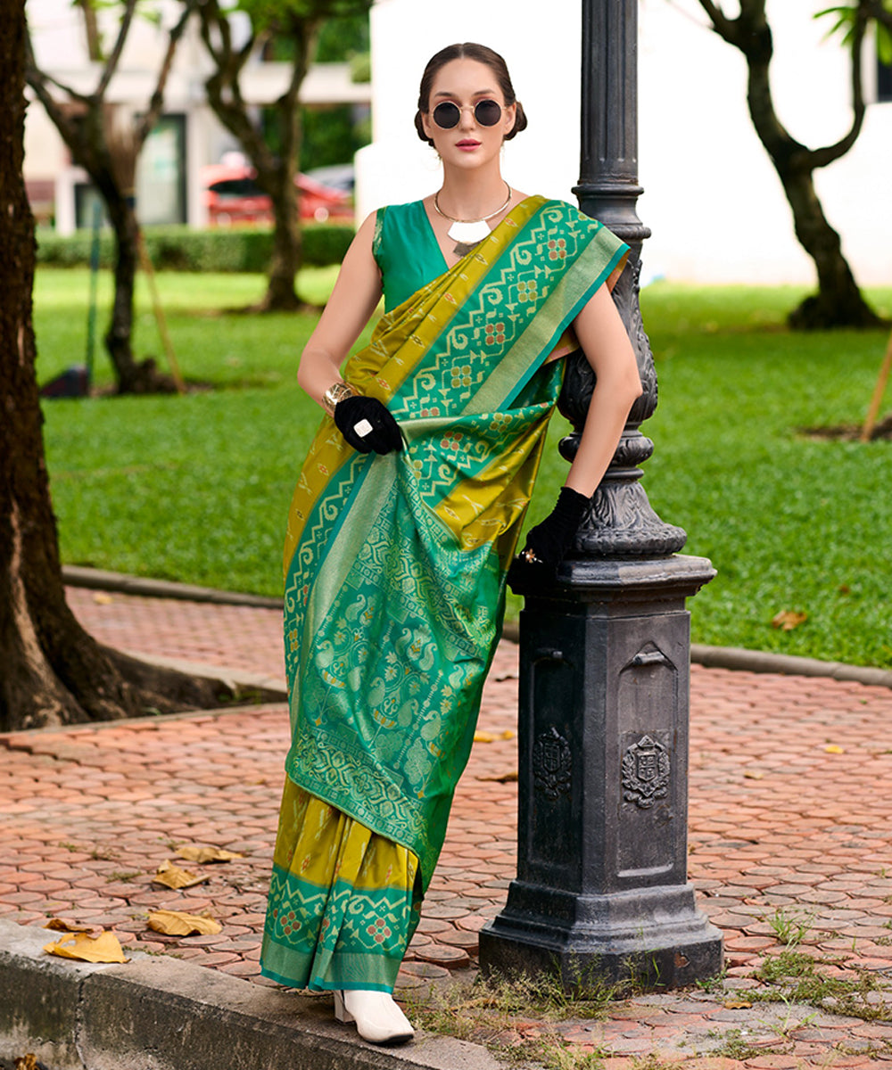 Lemon Green Soft Silk Patola Saree