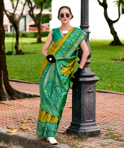 Lemon Green Soft Silk Patola Saree